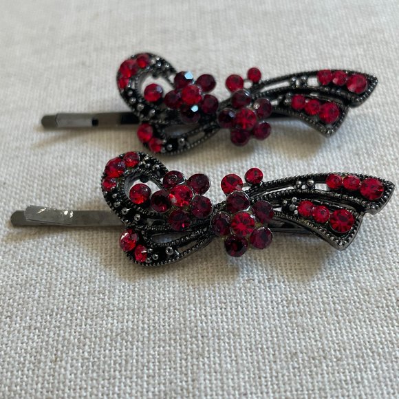 Ruby Red Rhinestone Hairclips - Picture 3 of 6